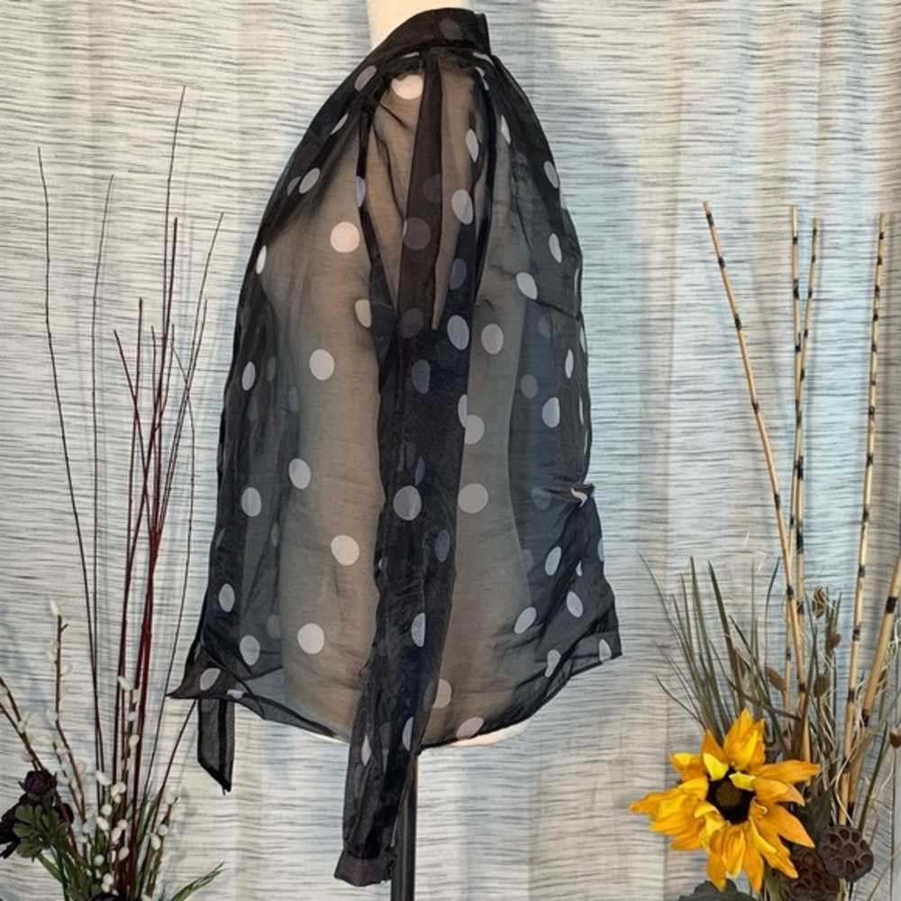 White House Black Market black and white polka-dots mesh see-through blouse. - Picture 6 of 16
